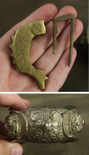 Southeast Asia Metal Cuff Engraved Bracelet and Fish Keyring