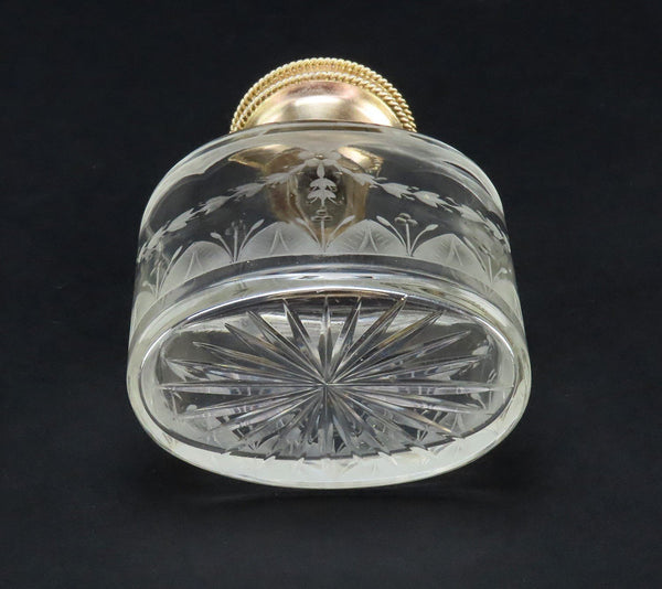 c1926 English Sterling Silver Gilt Cut Frosted Glass Dresser Perfume Bottle 3/4