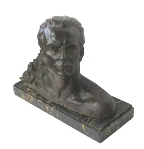 Impressive French Bronze Bust of Jean Mermoz Aviator on Marble Base A. Ouline