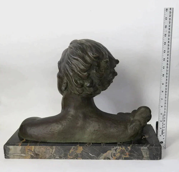 Impressive French Bronze Bust of Jean Mermoz Aviator on Marble Base A. Ouline