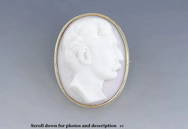 Elegant & Unusual c1870s 14k Yellow Gold Carved Cameo Brooch