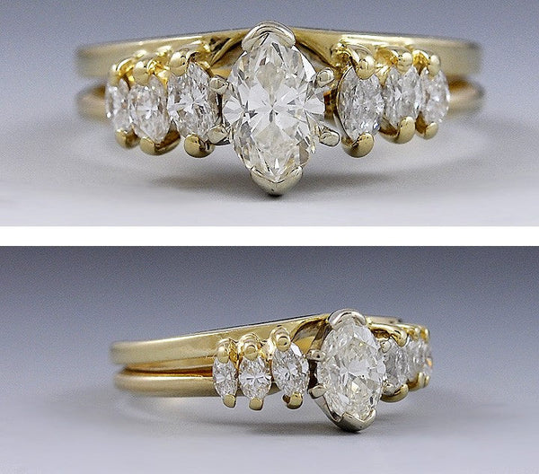 Marquise Diamond 14K Gold Engagement Ring w/ Guard Band