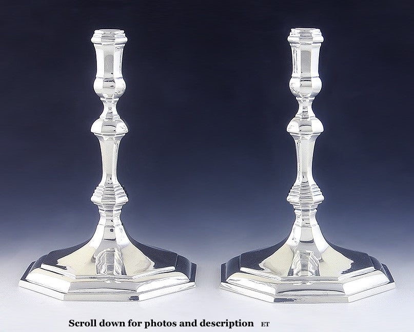 1968 Fine Pair English Sterling Silver Georgian Style Taper Sticks