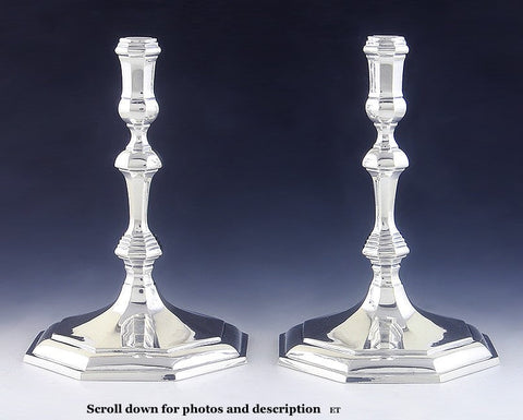 1968 Fine Pair English Sterling Silver Georgian Style Taper Sticks