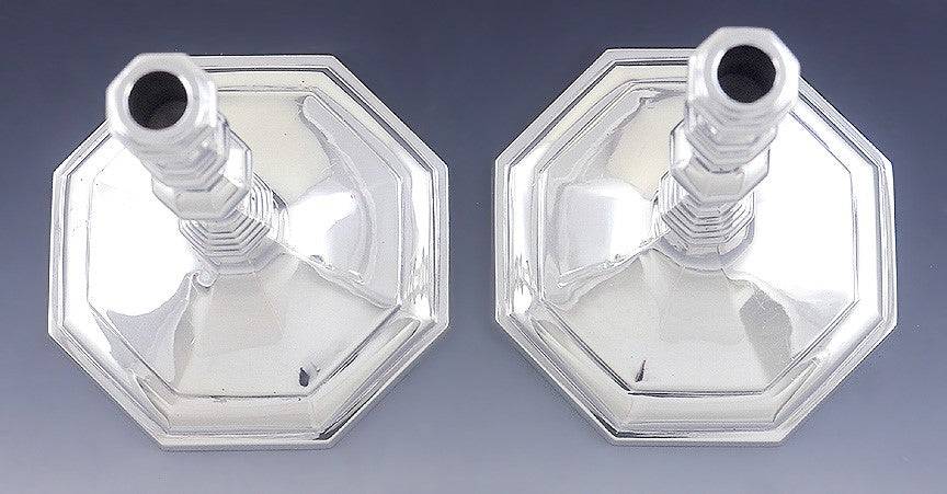 1968 Fine Pair English Sterling Silver Georgian Style Taper Sticks