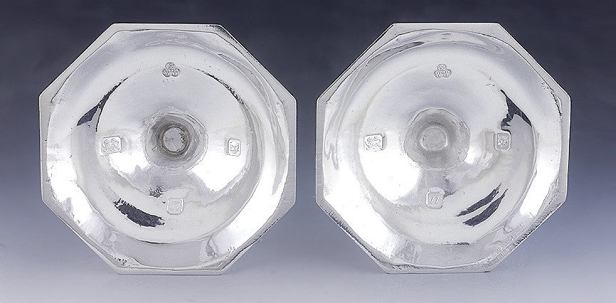 1968 Fine Pair English Sterling Silver Georgian Style Taper Sticks