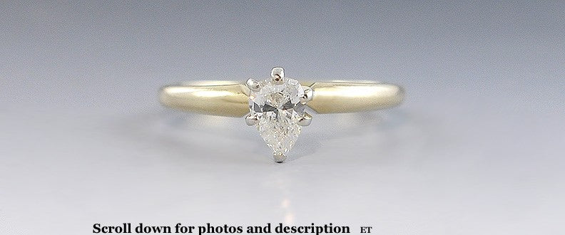 Exquisite American 14k Yellow Gold Solitaire Ring W/ Pear Cut Diamond