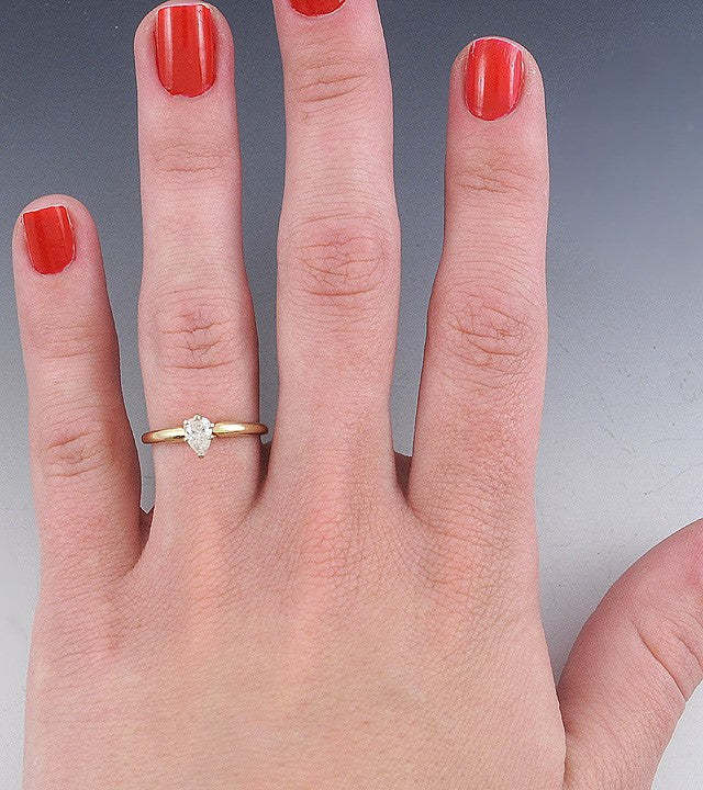 Exquisite American 14k Yellow Gold Solitaire Ring W/ Pear Cut Diamond