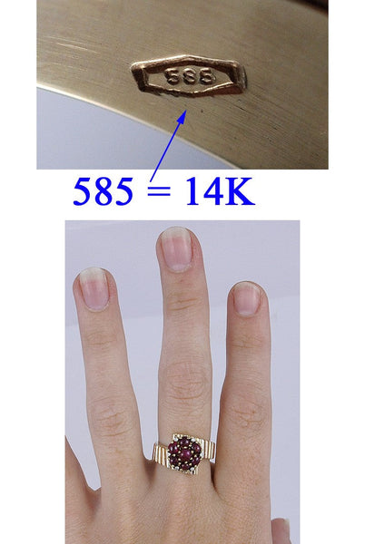 Stunning 14k Rose White & Yellow Gold Cabochon Ruby Diamond Ring Size 8