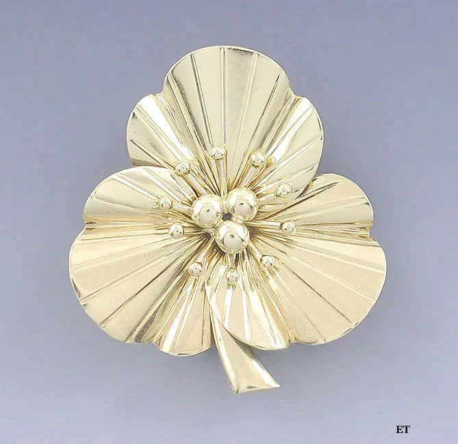 Lovely Tiffany Co 14k Gold Flower Pansy or Clover Brooch/Pin