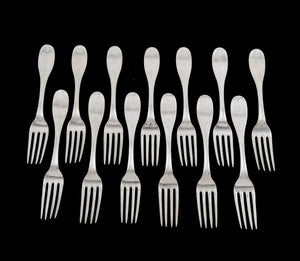 13 Antique American Coin Silver c1850 Olive Pattern Heavy Forks 6 1/2" S MONO