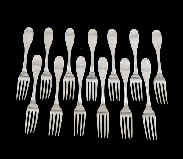 13 Antique American Coin Silver c1850 Olive Pattern Heavy Forks 6 1/2" S MONO