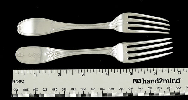 13 Antique American Coin Silver c1850 Olive Pattern Heavy Forks 6 1/2" S MONO