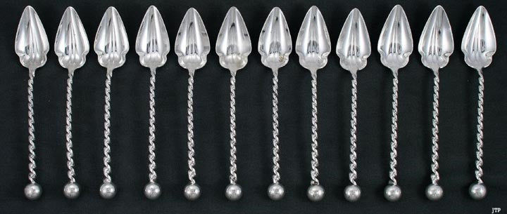 12 Dominick & Haff Twist Handle Sterling Orange Spoons