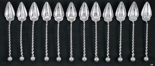 12 Dominick & Haff Twist Handle Sterling Orange Spoons