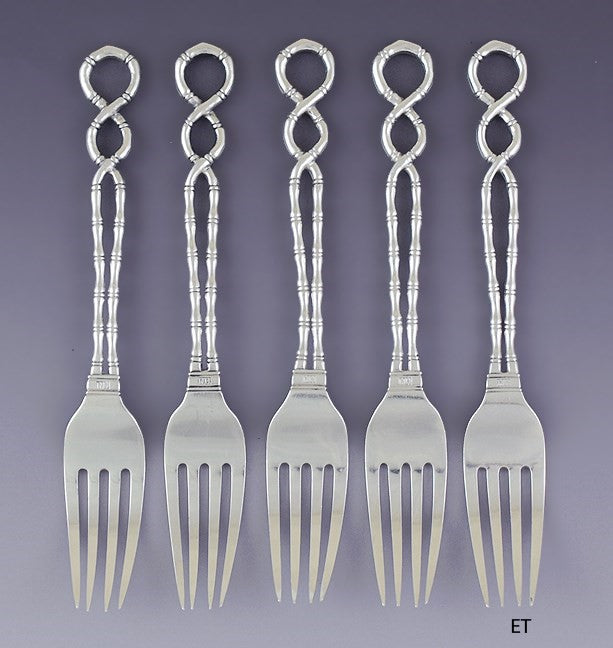 Antique c1880-1900 Great set 5 Chinese Export Silver Wang Hing Forks