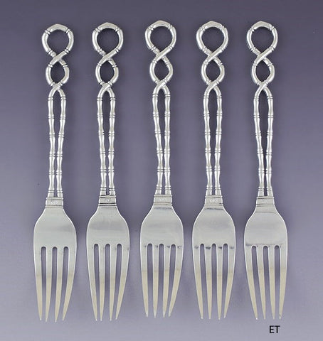 Antique c1880-1900 Great set 5 Chinese Export Silver Wang Hing Forks