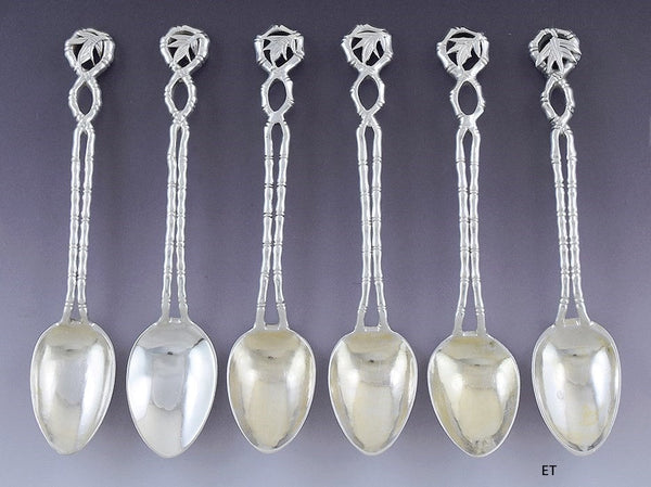 c1880-1900 Great set 6 Chinese Export Silver Wang Hing Coffee Spoons