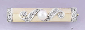 late 1800s/early 1900s Classic 14k Gold Diamond Pearl Bar Pin or Brooch