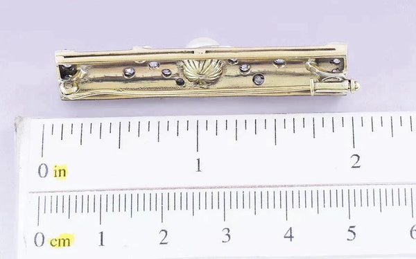 late 1800s/early 1900s Classic 14k Gold Diamond Pearl Bar Pin or Brooch