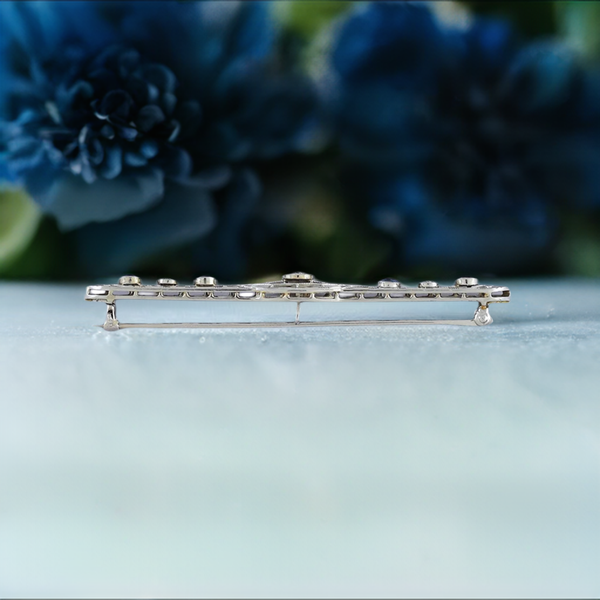 c1920s Elegant 10k White Gold Sapphire & Diamond Filigree Bar Pin Brooch