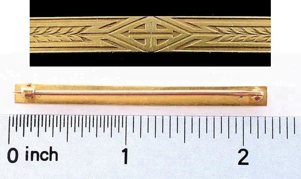 Antique American Art Deco 10k Gold Geometric Leaf Bar Pin c1920s Brooch