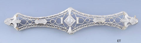 c1900-1915 Charming 14k Gold Platinum & Diamond Bar Pin / Brooch