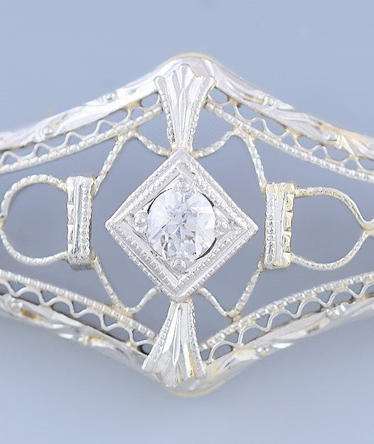 c1900-1915 Charming 14k Gold Platinum & Diamond Bar Pin / Brooch