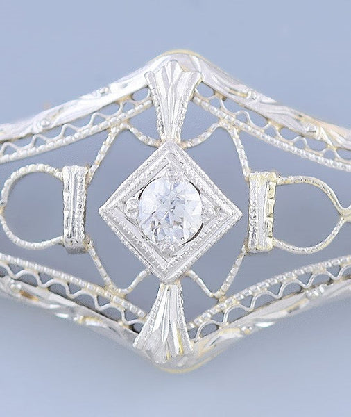 c1900-1915 Charming 14k Gold Platinum & Diamond Bar Pin / Brooch