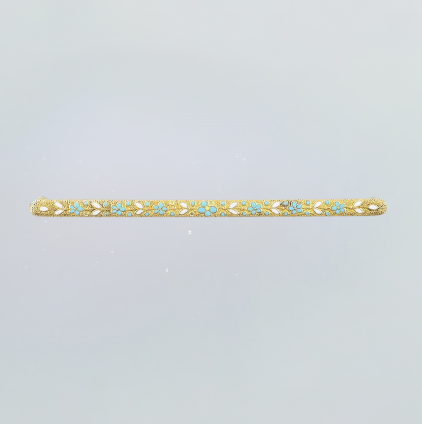 Lovely Krementz 14k Gold & Floral Forget Me Not Blue Enamel Bar Pin Brooch