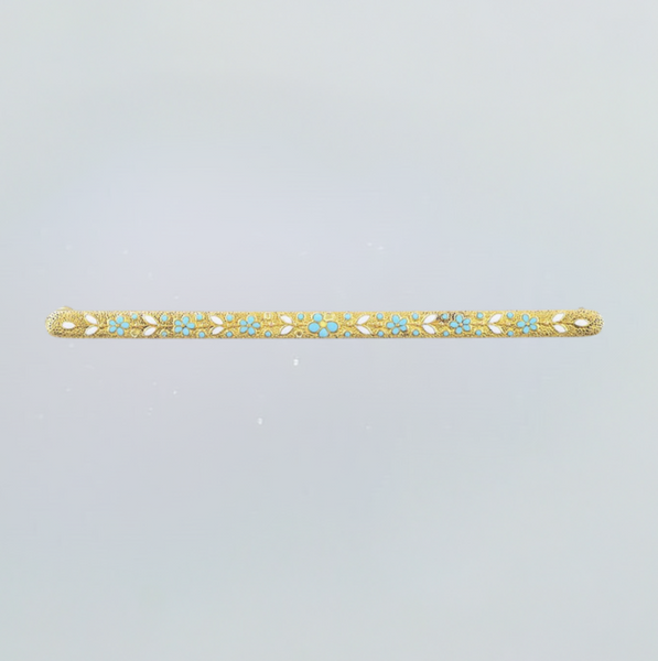 Lovely Krementz 14k Gold & Floral Forget Me Not Blue Enamel Bar Pin Brooch