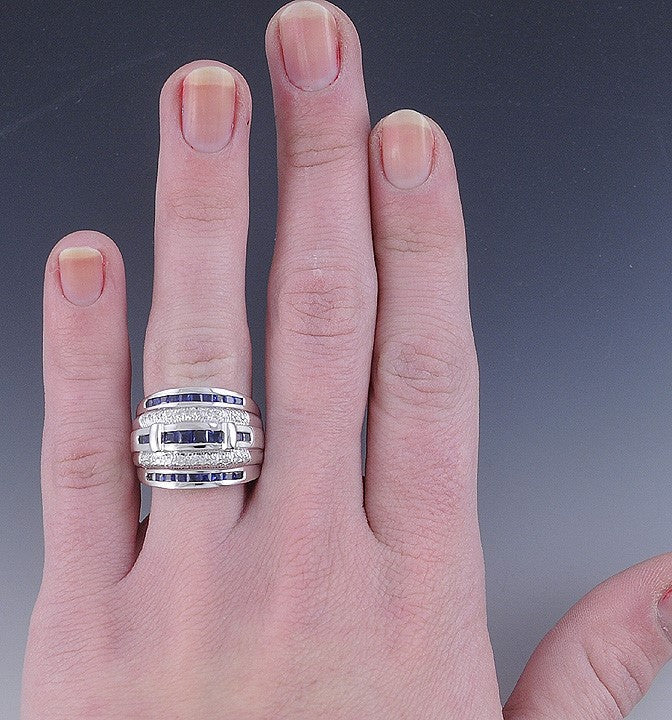 Gorgeous 14k White Gold Diamond Blue Sapphire Channel Set Ring Size 7