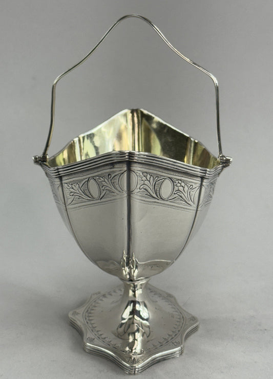 Lovely Antique English Georgian Sterling Silver Handled Basket 1790