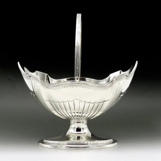 Lovely English Victorian Sterling Silver 1882 Footed Swing Handle Basket No Mono