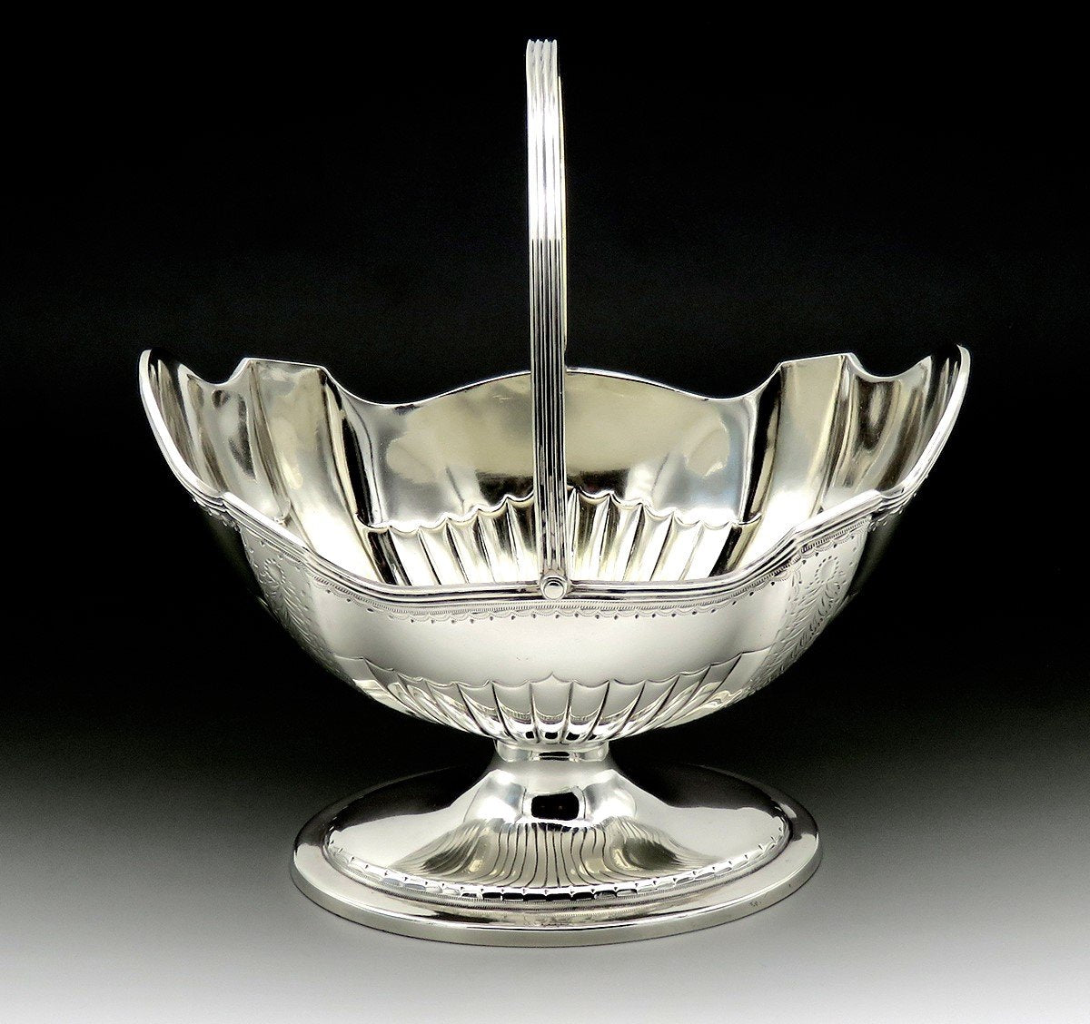 Lovely English Victorian Sterling Silver 1882 Footed Swing Handle Basket No Mono