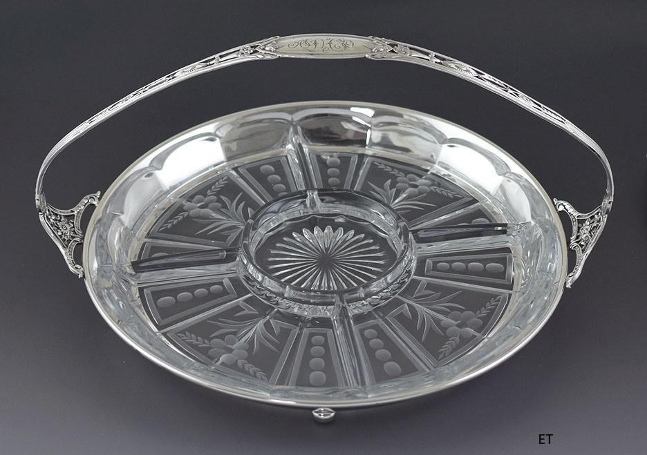 Impressive c1910s-1920s Shreve & Co Sterling Silver & Cut Glass Serving Dish