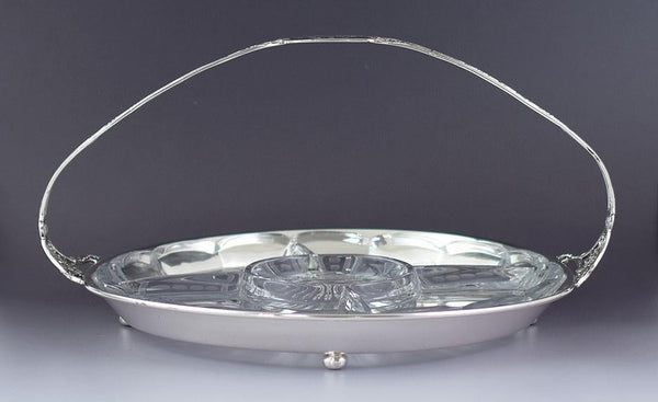 Impressive c1910s-1920s Shreve & Co Sterling Silver & Cut Glass Serving Dish