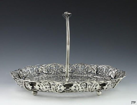 Antique Art Nouveau American Sterling Silver Cupid Grape Swing Handle Basket