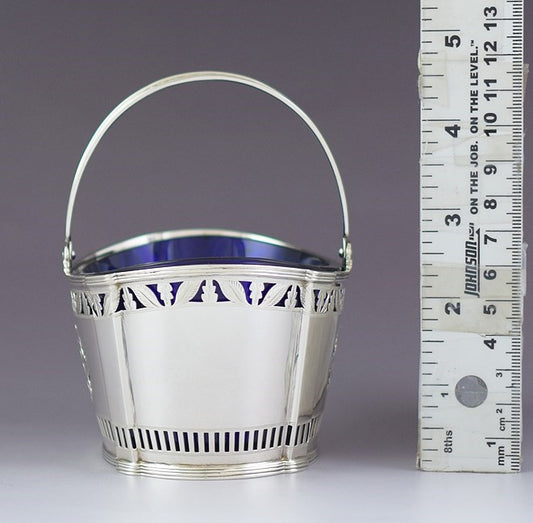 Classical Durgin Sterling Silver English Style Sugar Basket w Cobalt Glass Liner