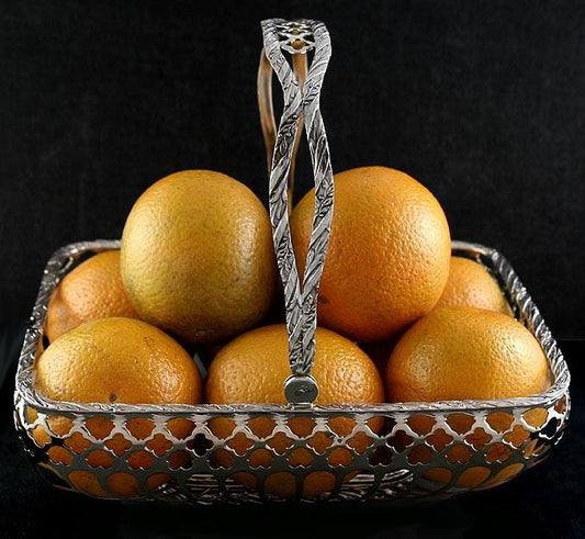 Heavy Portuguese Silver Pierced Swing Handle Basket