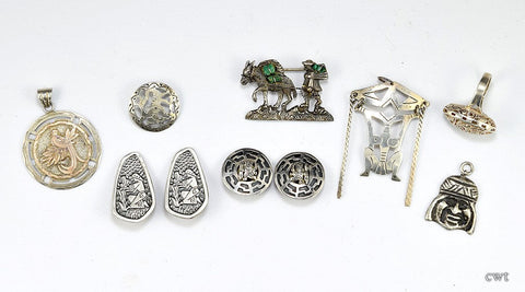 South American Silver Brooch Pendant Earrings Columbia Peru Guatemala
