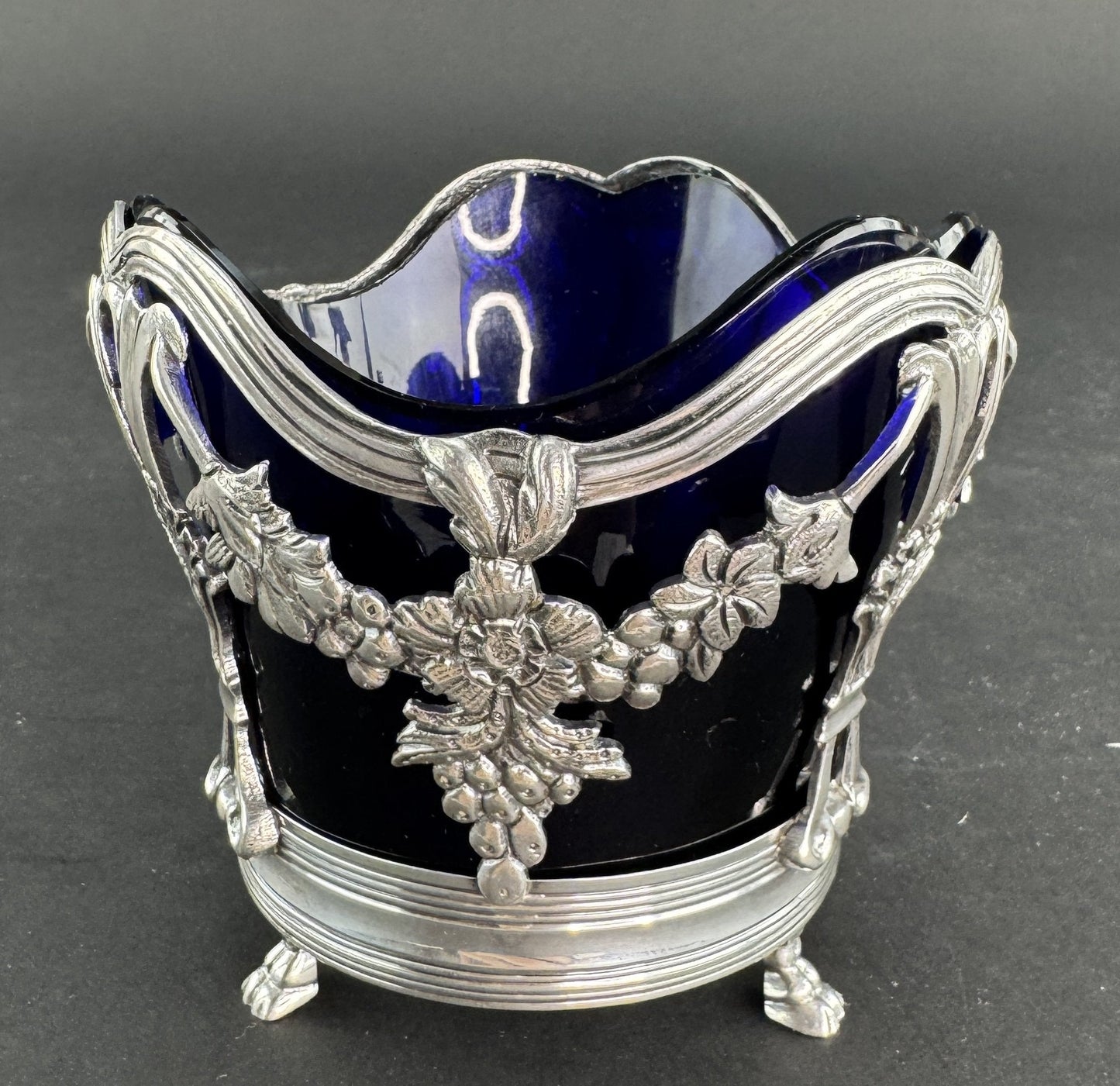 Pre Revolution French 1st Standard 950 Silver Openwork Bowl Basket Cobalt Liner