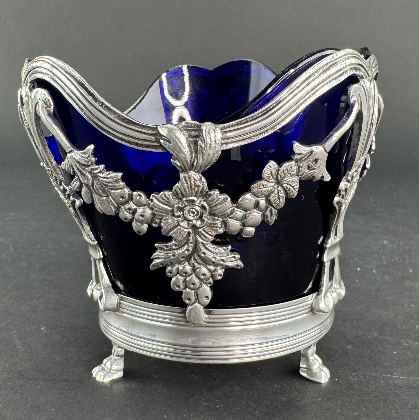 Pre Revolution French 1st Standard 950 Silver Openwork Bowl Basket Cobalt Liner