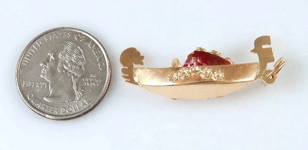 Unique 18K Yellow Gold & Pink Bead Gondola Boat Charm or Pendant