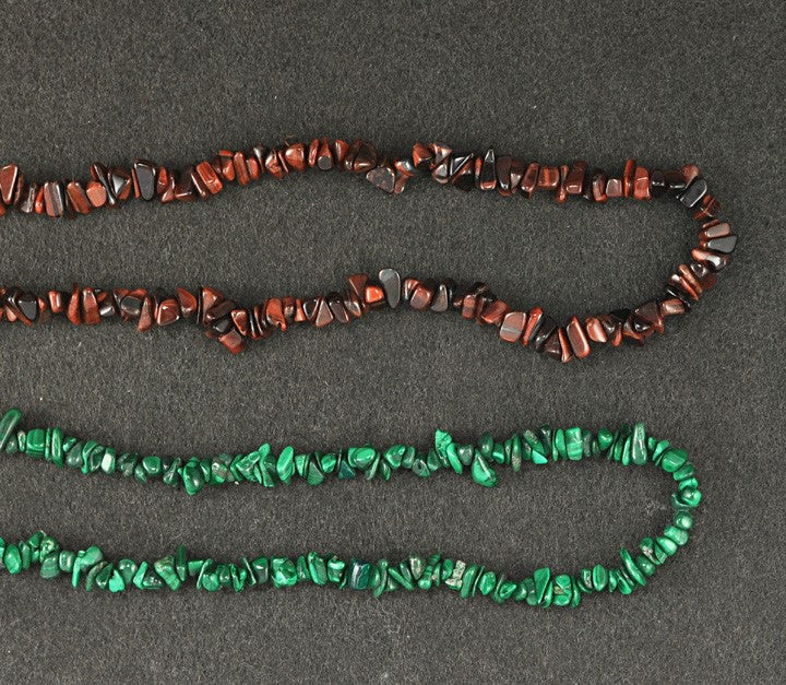 2 Green Red Stone Beaded Necklaces Tumbled Malachite