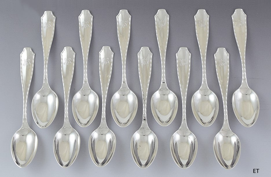 Great set 12 Tiffany & Co Sterling Silver Marquise 1902 Place Spoons
