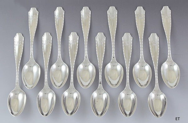 Great set 12 Tiffany & Co Sterling Silver Marquise 1902 Place Spoons