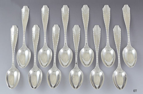 Great set 12 Tiffany & Co Sterling Silver Marquise 1902 Place Spoons