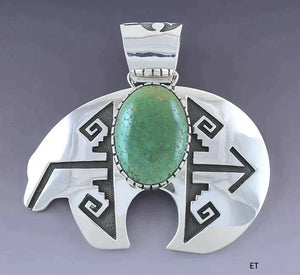 Native American Navajo Handcrafted Sterling Silver Turquoise Pendant