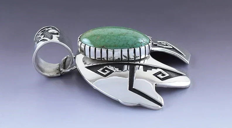 Native American Navajo Handcrafted Sterling Silver Turquoise Pendant